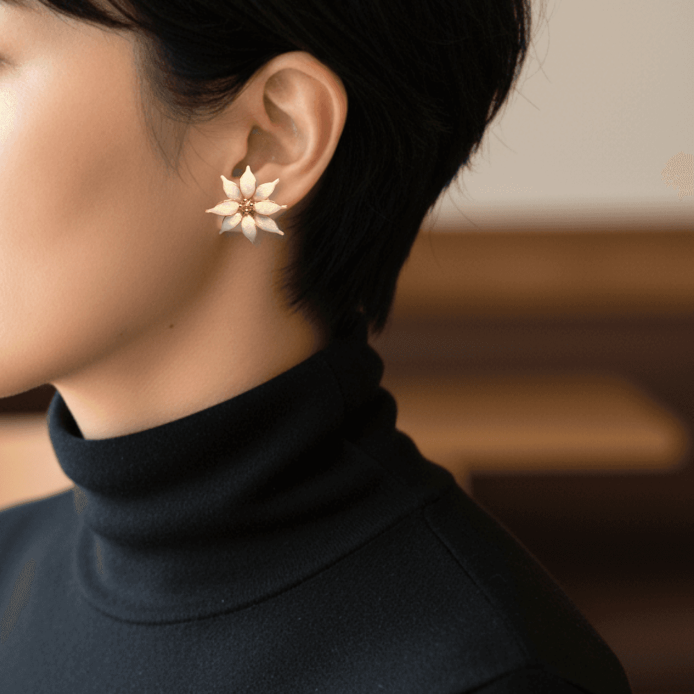 【ポインセチア】2wayイヤリング／アイボリー／クリスマス／ニッケルフリー／金属アレルギー対応／冬の新作／受注生産 | 5枚目